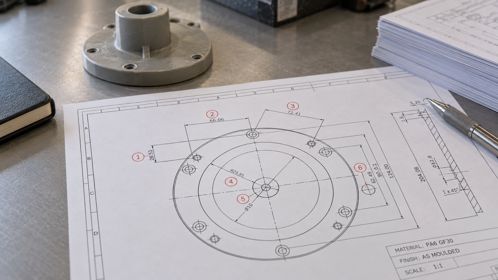 Ballooned drawing dimensions for inspection